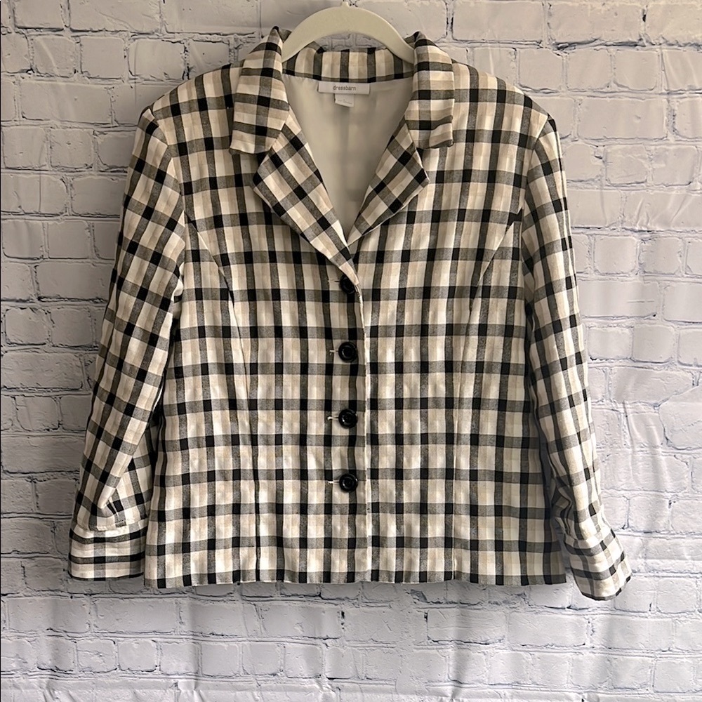 Dressbarn Black and Tan Plaid Women's Button up Jacket Size Large